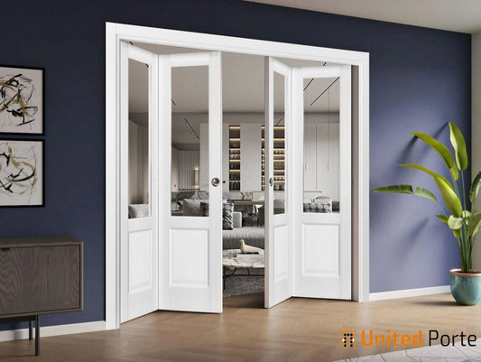 Sliding Closet Bi-fold Doors with Clear Glass | Wood Solid Bedroom Wardrobe Doors | Buy Doors Online