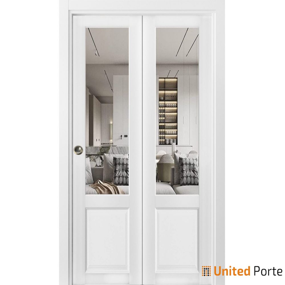 Sliding Closet Bi-fold Doors with Clear Glass | Wood Solid Bedroom Wardrobe Doors | Buy Doors Online