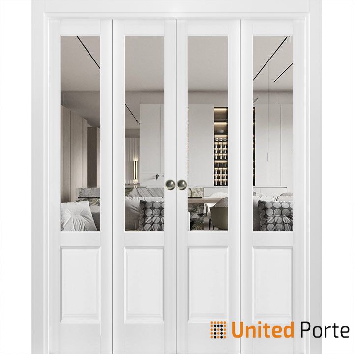 Sliding Closet Bi-fold Doors with Clear Glass | Wood Solid Bedroom Wardrobe Doors | Buy Doors Online