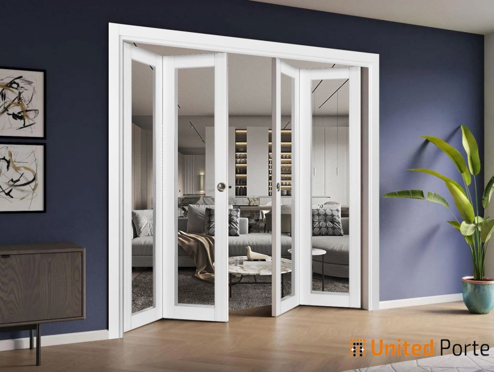 Sliding Closet Bi-fold Door with Clear Glass | Wood Solid Bedroom Wardrobe Doors | Buy Doors Online