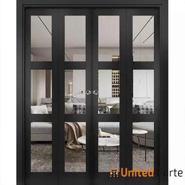 Sliding Closet Bi-fold Doors with Clear Glass | Wood Solid Bedroom Wardrobe Doors | Buy Doors Online