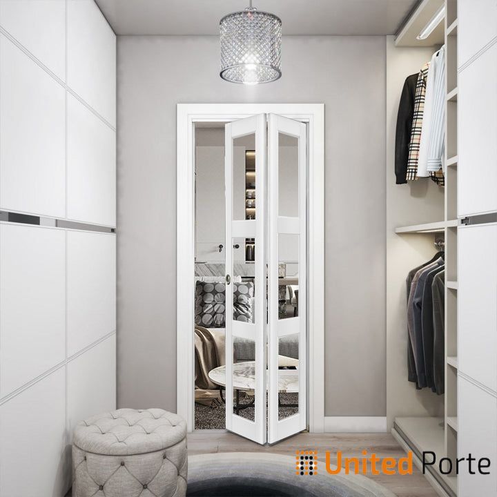 Sliding Closet Bi-fold Doors with Clear Glass | Wood Solid Bedroom Wardrobe Doors | Buy Doors Online