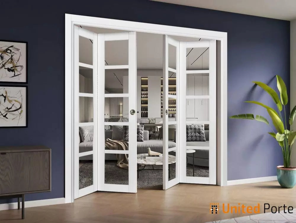 Sliding Closet Bi-fold Door with Clear Glass | Wood Solid Bedroom Wardrobe Doors | Buy Doors Online