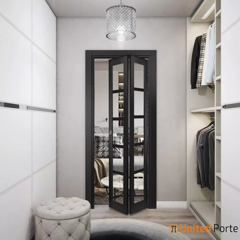 Sliding Closet Bi-fold Door with Clear Glass | Wood Solid Bedroom Wardrobe Doors | Buy Doors Online