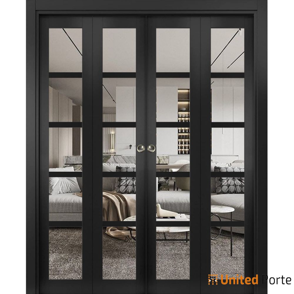 Sliding Closet Bi-fold Door with Clear Glass | Wood Solid Bedroom Wardrobe Doors | Buy Doors Online