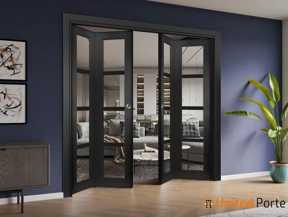 Sliding Closet Bi-fold Door with Clear Glass | Wood Solid Bedroom Wardrobe Doors | Buy Doors Online