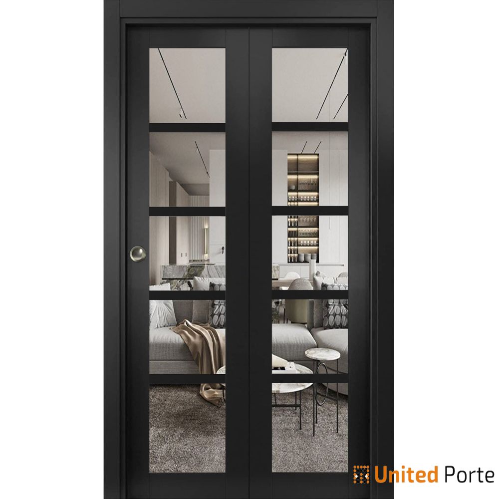 Sliding Closet Bi-fold Door with Clear Glass | Wood Solid Bedroom Wardrobe Doors | Buy Doors Online