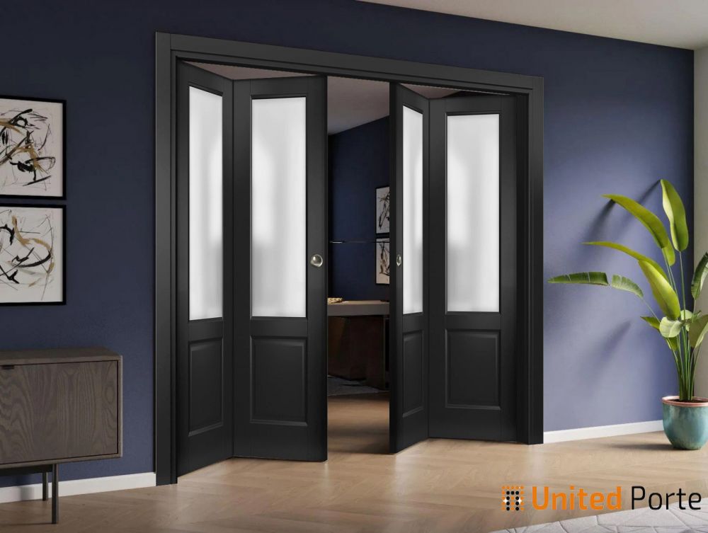 Sliding Closet Bi-fold Door with Frosted Glass | Wood Solid Bedroom Wardrobe Doors | Buy Doors Online