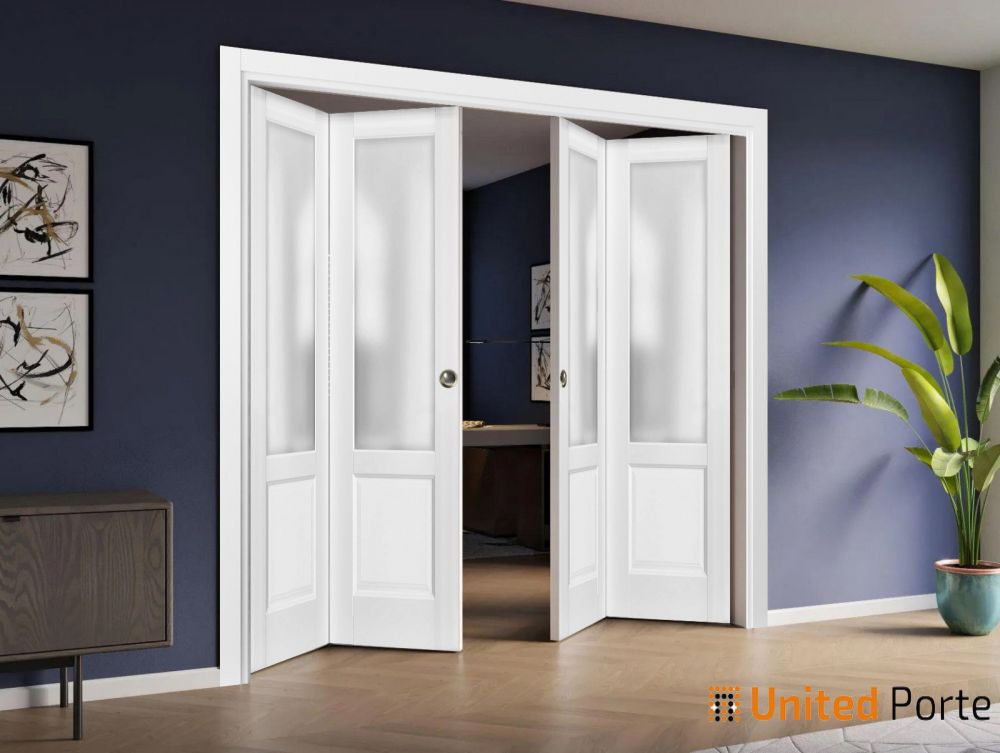 Sliding Closet Bi-fold Door with Frosted Glass | Wood Solid Bedroom Wardrobe Doors | Buy Doors Online