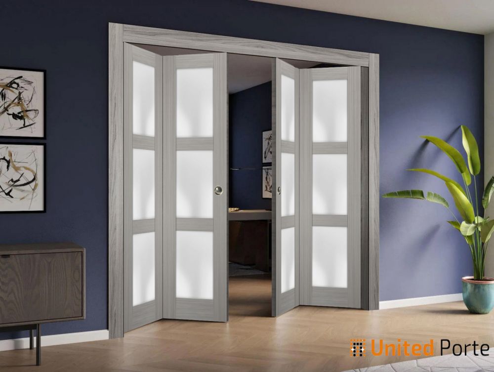 Sliding Closet Bi-Fold Doors with Frosted Glass | Wood Solid Bedroom Wardrobe Doors | Buy Doors Online