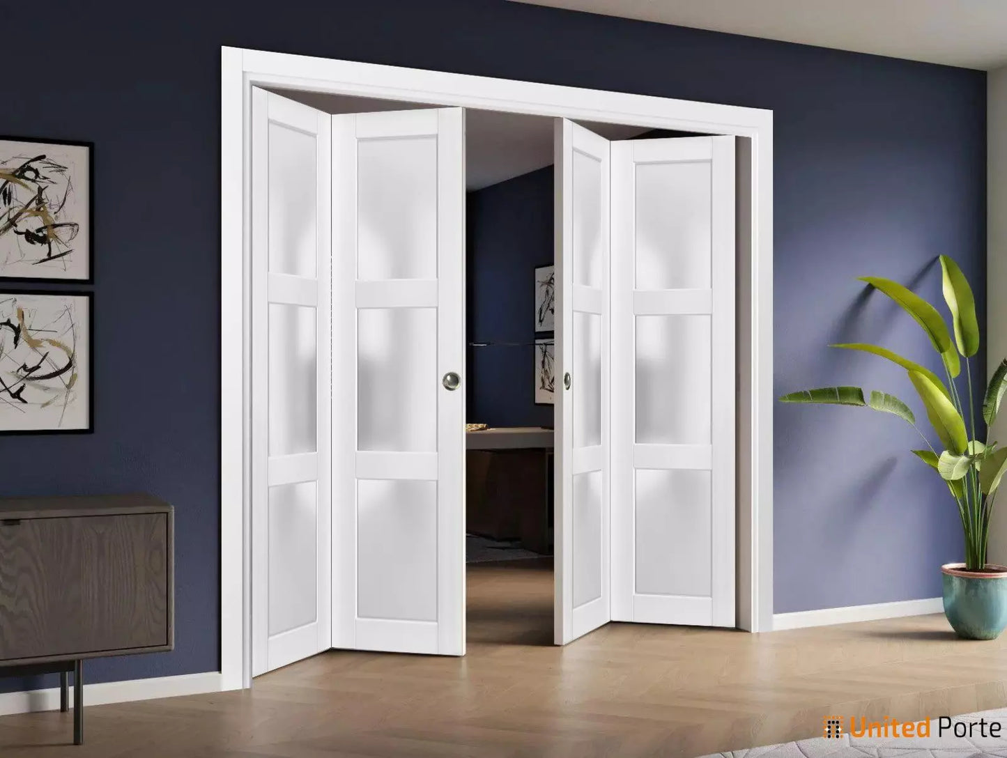 Sliding Closet Bi-Fold Doors with Frosted Glass | Wood Solid Bedroom Wardrobe Doors | Buy Doors Online