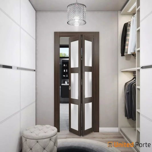 Sliding Closet Bi-Fold Doors with Frosted Glass | Wood Solid Bedroom Wardrobe Doors | Buy Doors Online