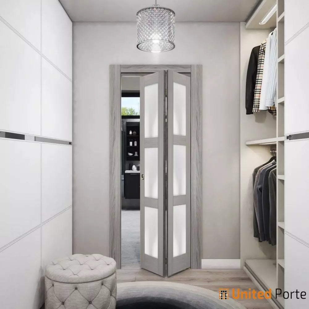 Sliding Closet Bi-Fold Doors with Frosted Glass | Wood Solid Bedroom Wardrobe Doors | Buy Doors Online