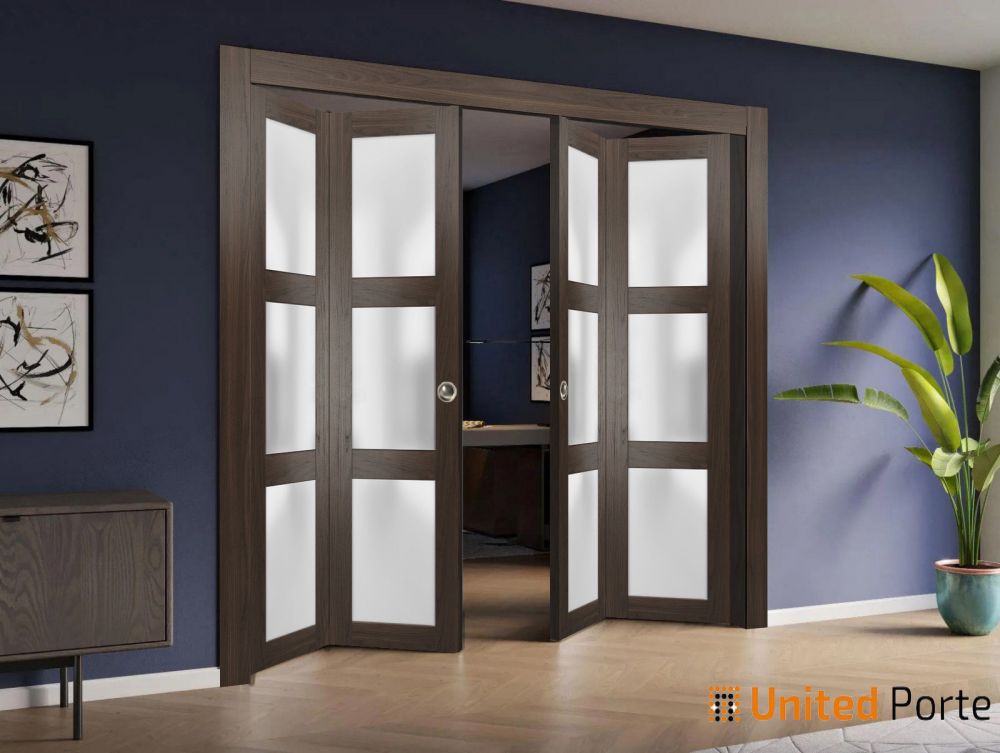 Sliding Closet Bi-Fold Doors with Frosted Glass | Wood Solid Bedroom Wardrobe Doors | Buy Doors Online