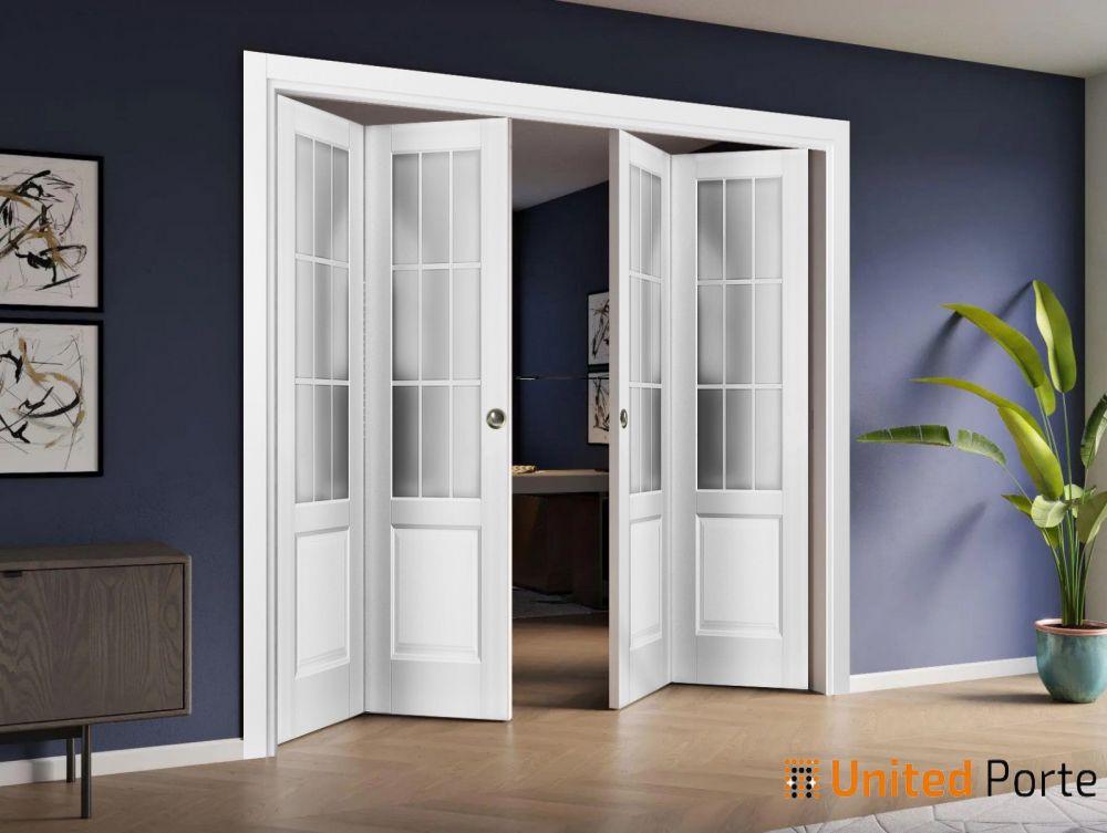 Sliding Closet Bi-fold Door with Frosted Glass | Wood Solid Bedroom Wardrobe Doors | Buy Doors Online