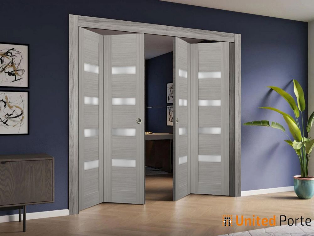 Sliding Closet Bi-fold Door with Frosted Glass | Wood Solid Bedroom Wardrobe Doors | Buy Doors Online