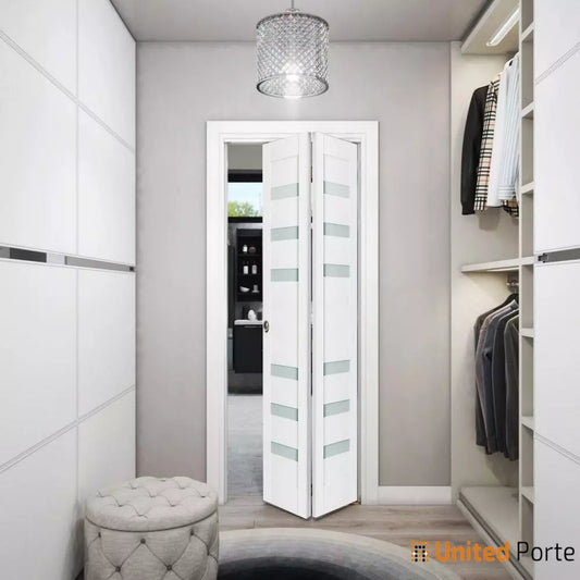Sliding Closet Bi-fold Doors with Frosted Glass | Wood Solid Bedroom Wardrobe Doors | Buy Doors Online