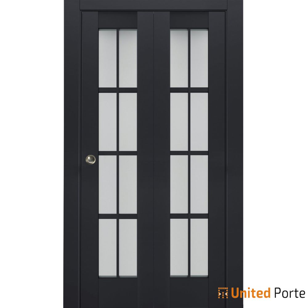 Sliding Closet Bi-fold Doors with Frosted Glass | Wood Solid Bedroom Wardrobe Doors | 7412