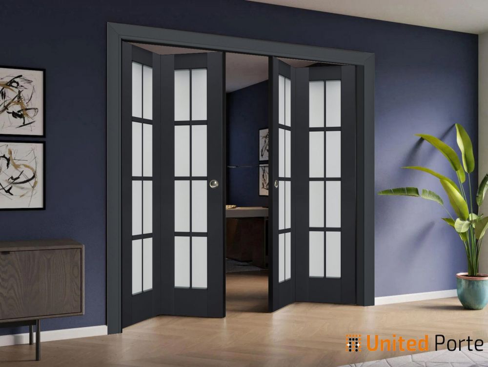 Sliding Closet Bi-fold Doors with Frosted Glass | Wood Solid Bedroom Wardrobe Doors | 7412