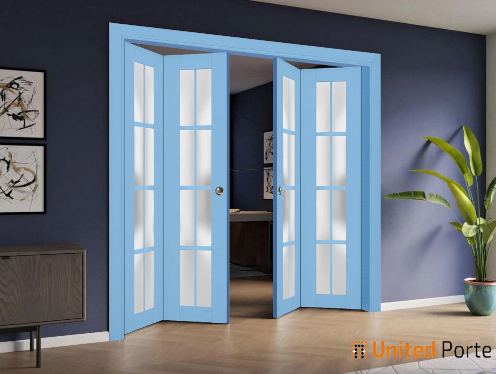 Sliding Closet Bi-fold Doors with Frosted Glass | Wood Solid Bedroom Wardrobe Doors | 7412