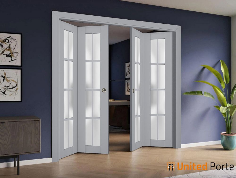 Sliding Closet Bi-fold Doors with Frosted Glass | Wood Solid Bedroom Wardrobe Doors | 7412