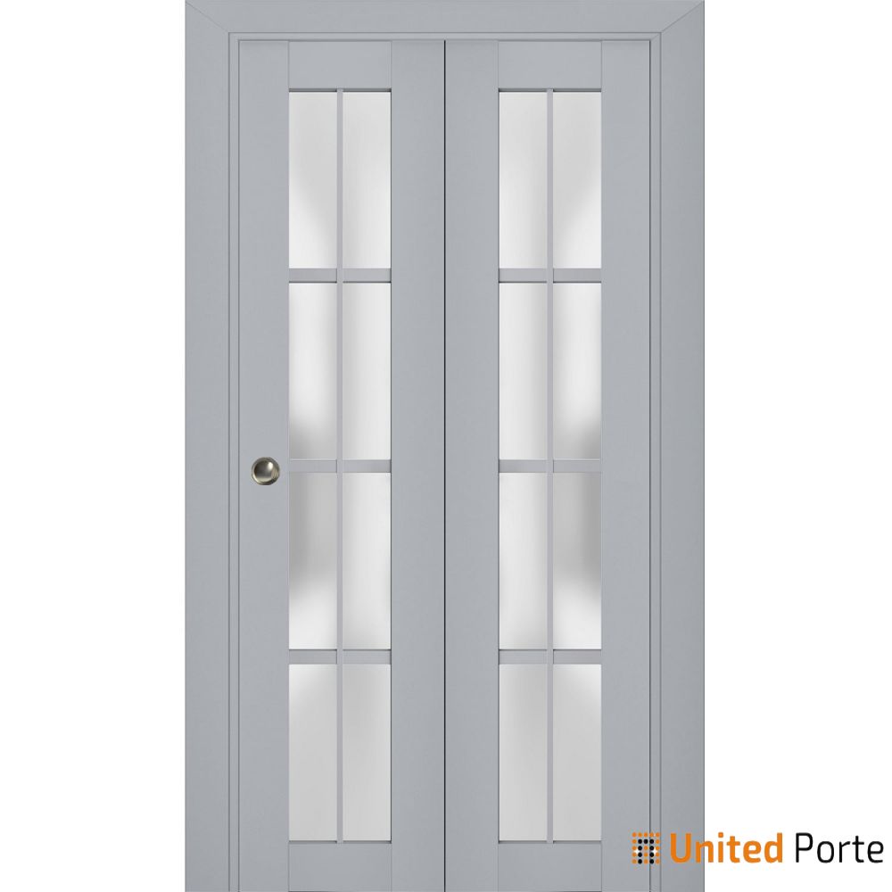 Sliding Closet Bi-fold Doors with Frosted Glass | Wood Solid Bedroom Wardrobe Doors | 7412