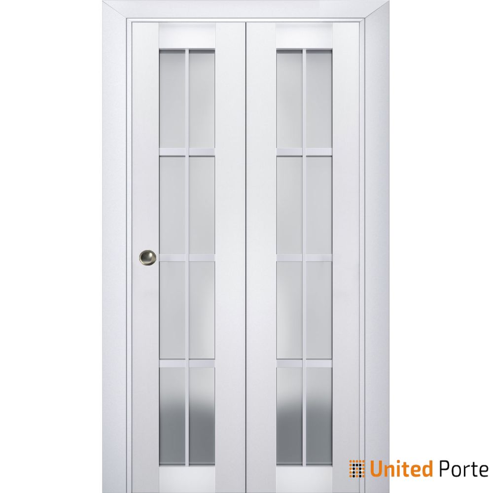 Sliding Closet Bi-fold Doors with Frosted Glass | Wood Solid Bedroom Wardrobe Doors | 7412