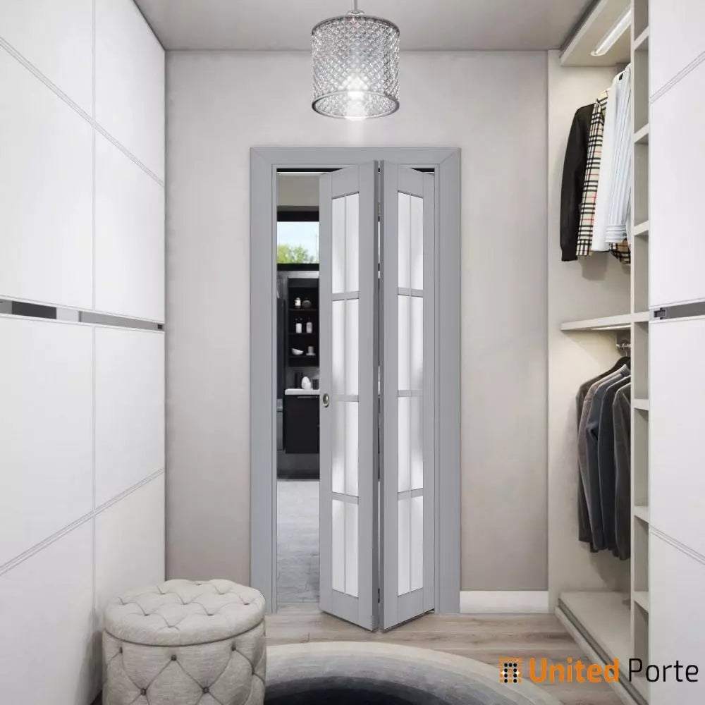 Sliding Closet Bi-fold Doors with Frosted Glass | Wood Solid Bedroom Wardrobe Doors | 7412