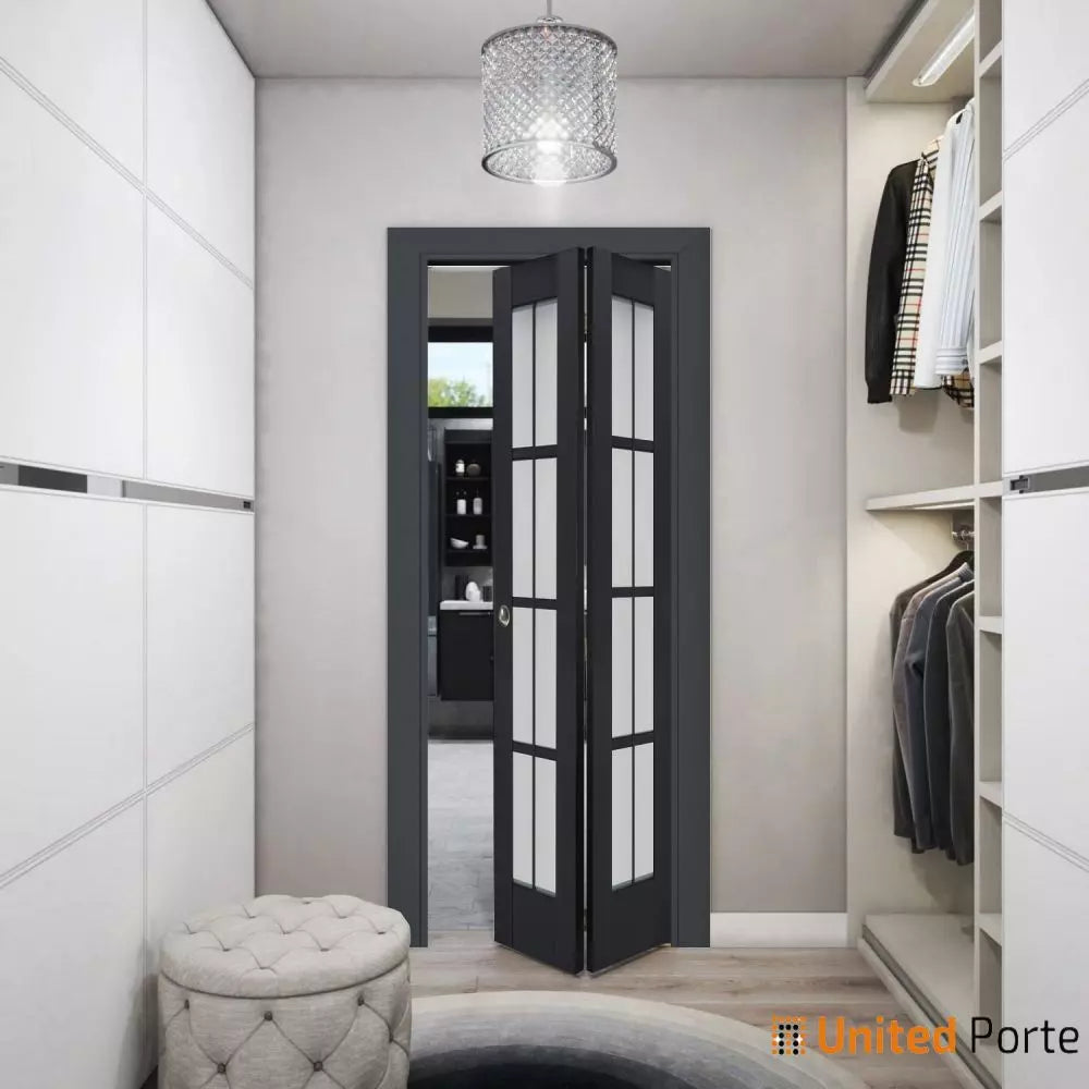 Sliding Closet Bi-fold Doors with Frosted Glass | Wood Solid Bedroom Wardrobe Doors | 7412