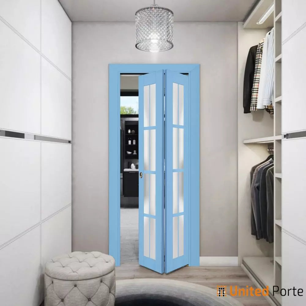 Sliding Closet Bi-fold Doors with Frosted Glass | Wood Solid Bedroom Wardrobe Doors | 7412