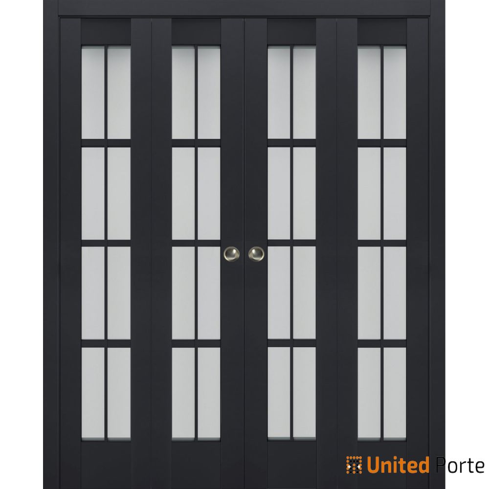 Sliding Closet Bi-fold Doors with Frosted Glass | Wood Solid Bedroom Wardrobe Doors | 7412