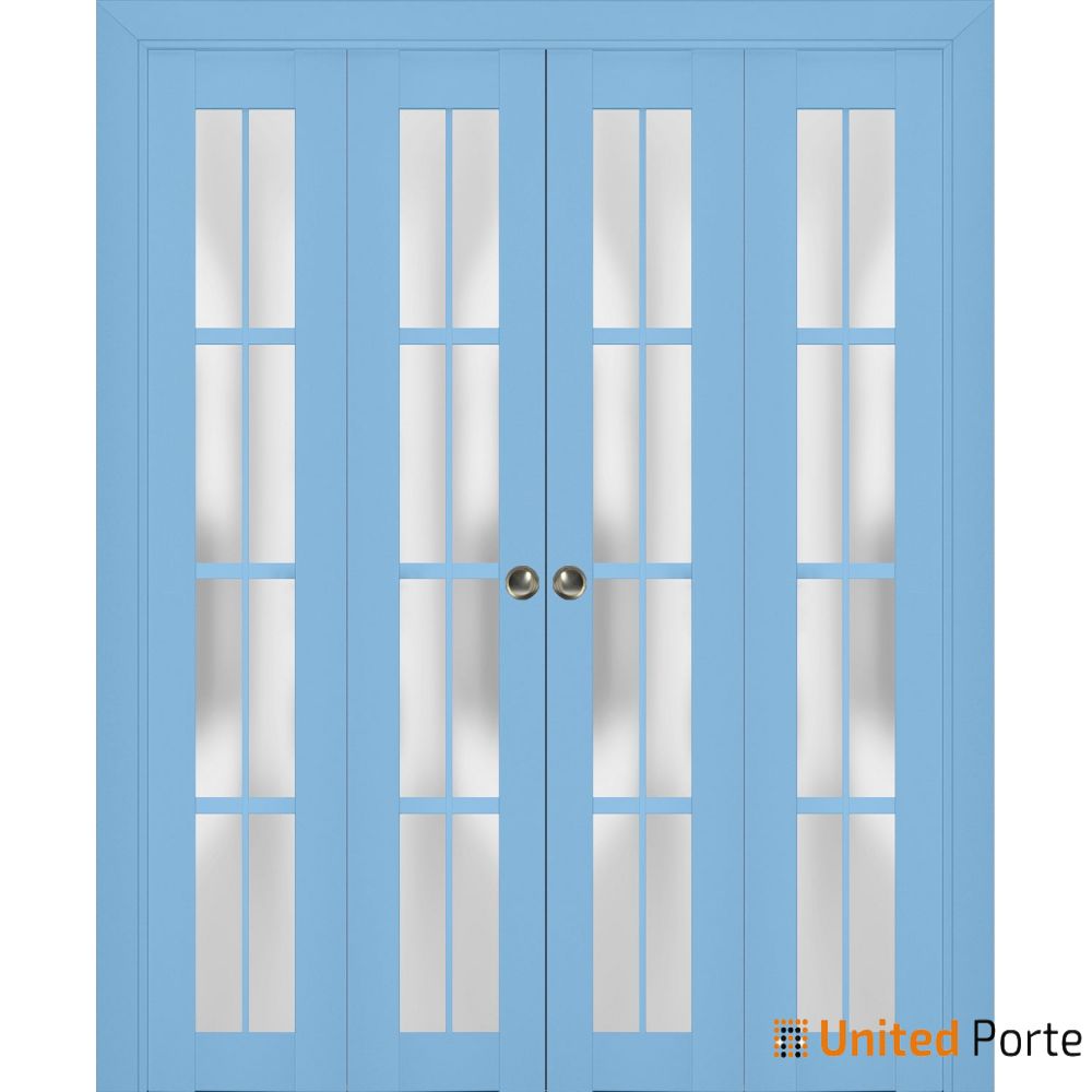 Sliding Closet Bi-fold Doors with Frosted Glass | Wood Solid Bedroom Wardrobe Doors | 7412