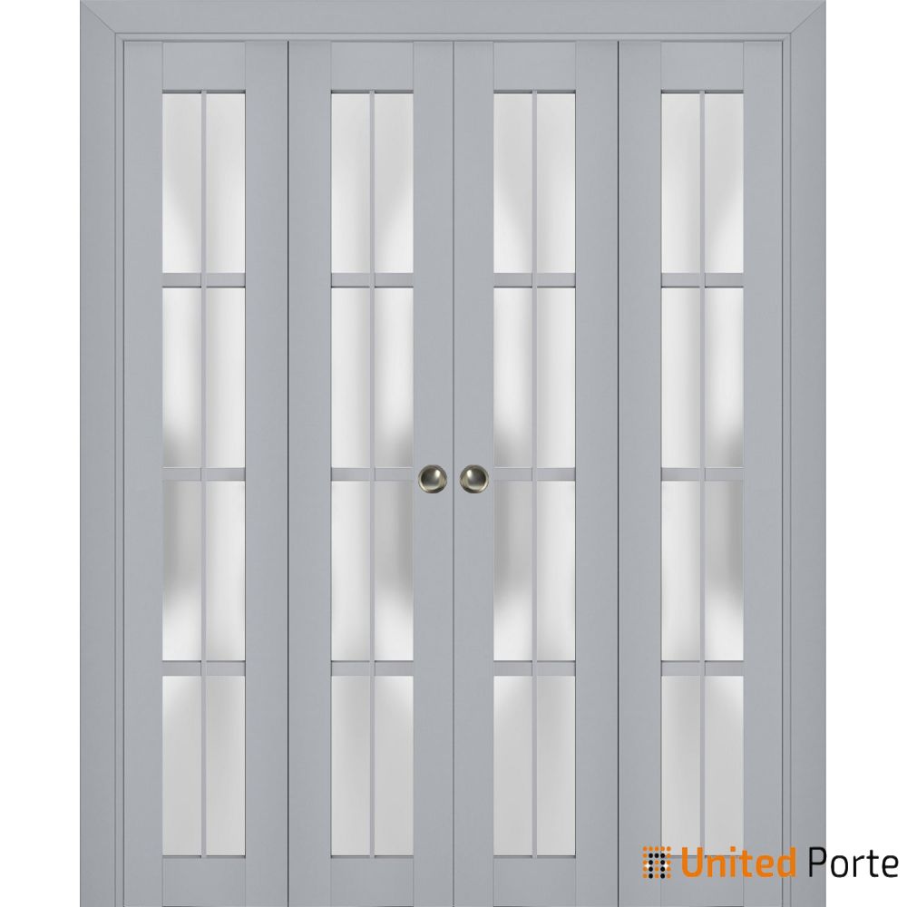Sliding Closet Bi-fold Doors with Frosted Glass | Wood Solid Bedroom Wardrobe Doors | 7412
