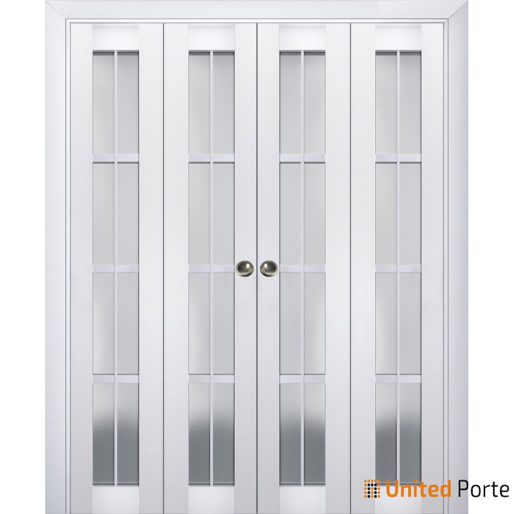 Sliding Closet Bi-fold Doors with Frosted Glass | Wood Solid Bedroom Wardrobe Doors | 7412