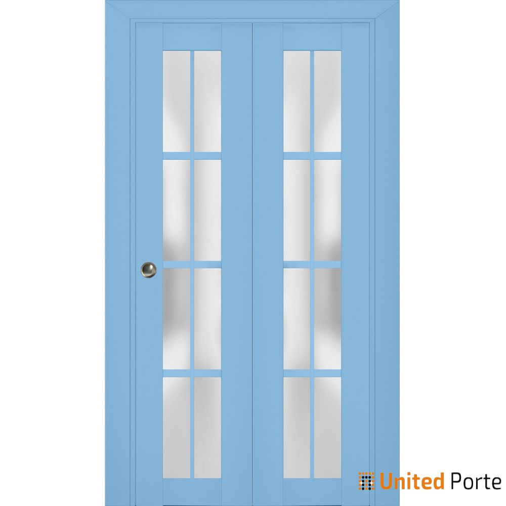 Sliding Closet Bi-fold Doors with Frosted Glass | Wood Solid Bedroom Wardrobe Doors | 7412