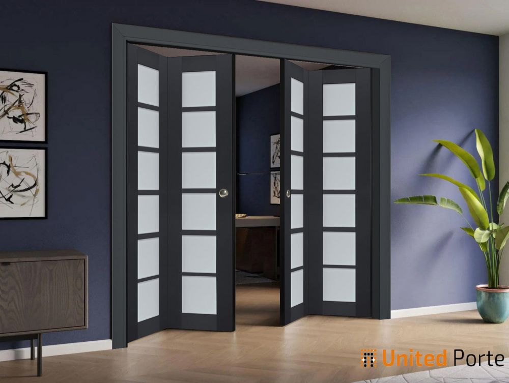 Sliding Closet Bi-fold Doors with Frosted Glass | Wood Solid Bedroom Wardrobe Doors | Buy Doors Online