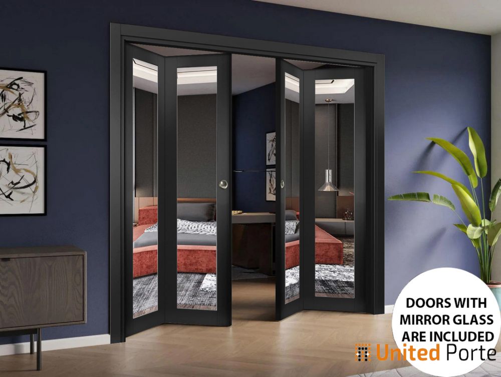 Sliding Closet Bi-fold Doors with Mirror | Wood Solid Bedroom Wardrobe Doors | Buy Doors Online