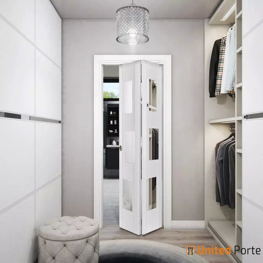 Sliding Closet Bi-fold Doors with Mirror | Wood Solid Bedroom Wardrobe Doors | Buy Doors Online
