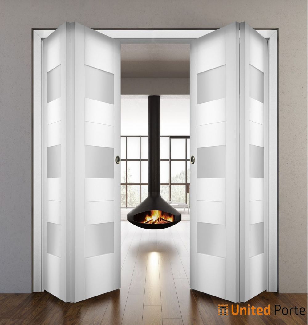 Sliding Closet Bi-fold Door with Opaque Glass | Wood Solid Bedroom Wardrobe Doors | Buy Doors Online