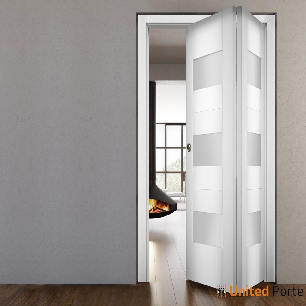 Sliding Closet Bi-fold Door with Opaque Glass | Wood Solid Bedroom Wardrobe Doors | Buy Doors Online