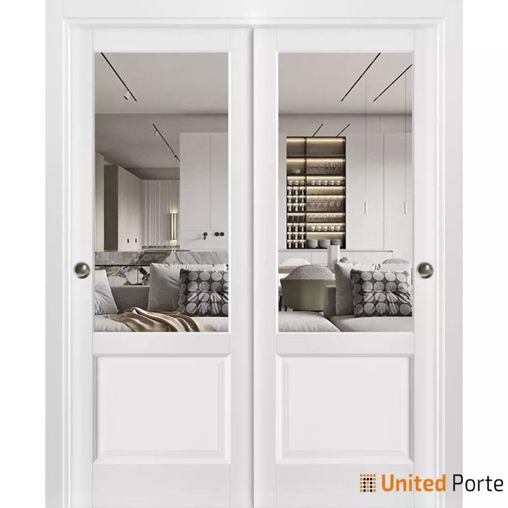 Sliding Closet Bypass Doors with Clear Glass | Wood Solid Bedroom Wardrobe Doors | Buy Doors Online