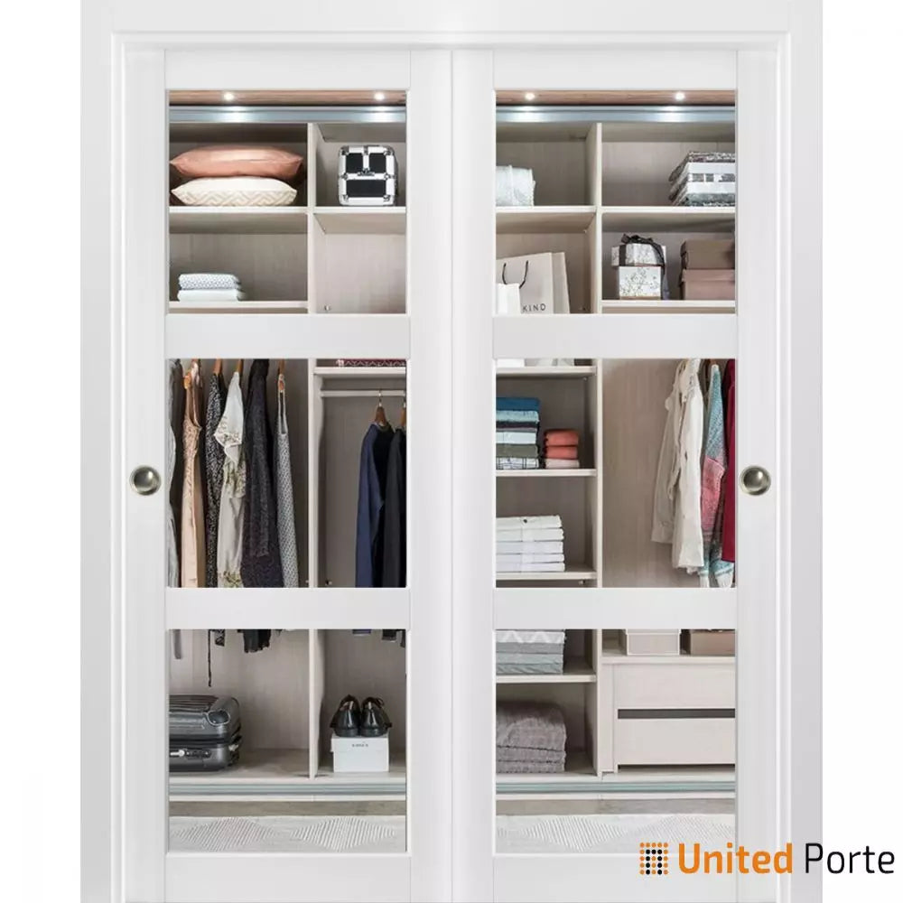Sliding Closet Bypass Door with Clear Glass | Wood Solid Bedroom Wardrobe Doors | Buy Doors Online