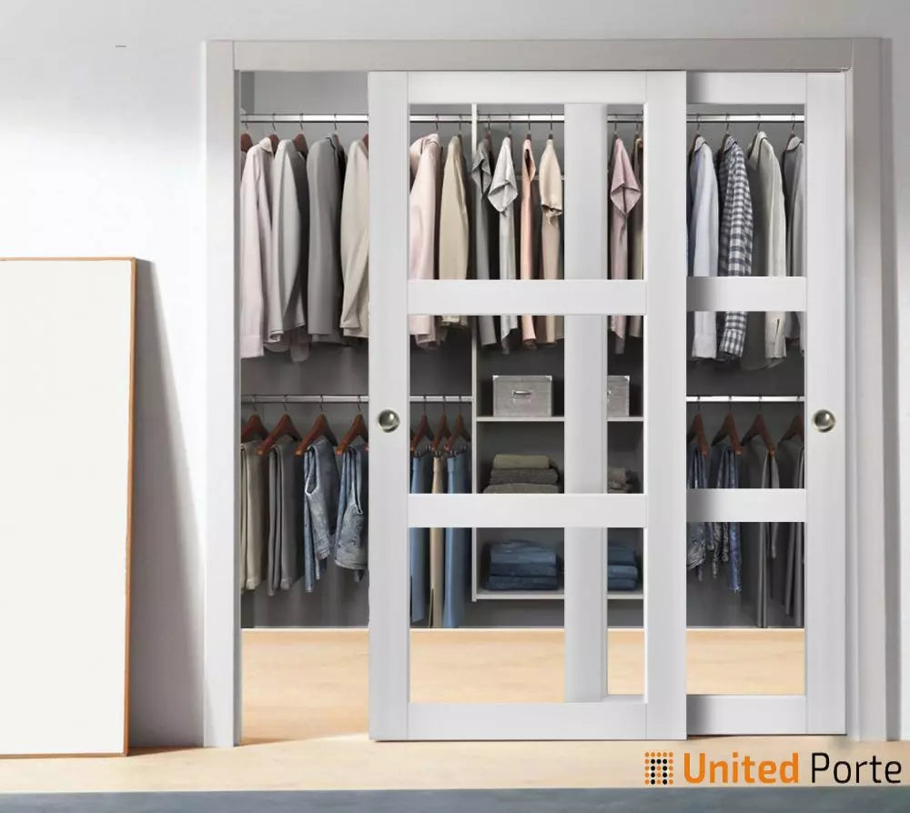 Sliding Closet Bypass Door with Clear Glass | Wood Solid Bedroom Wardrobe Doors | Buy Doors Online