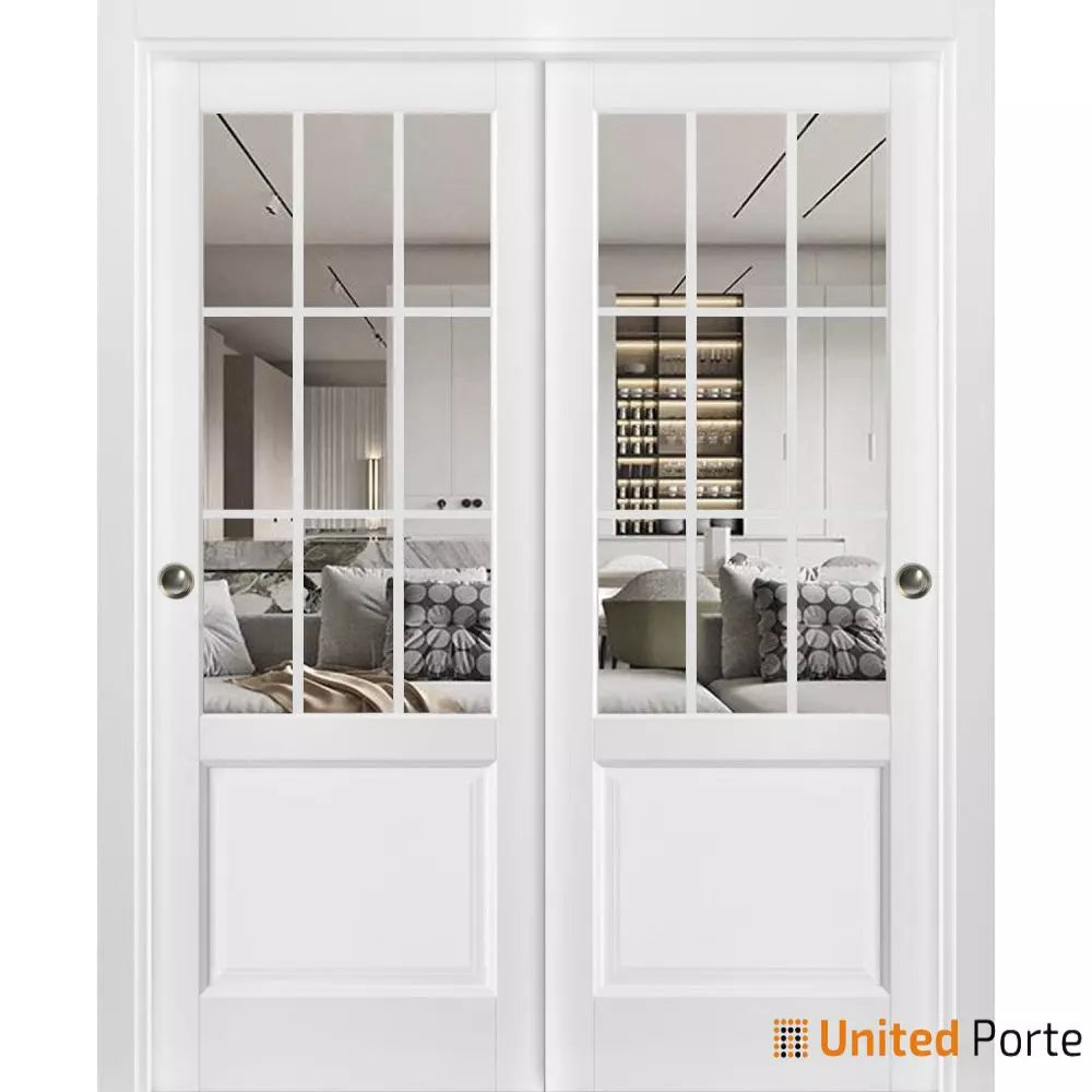 Sliding Closet Bypass Doors with Clear Glass | Wood Solid Bedroom Wardrobe Doors | Buy Doors Online