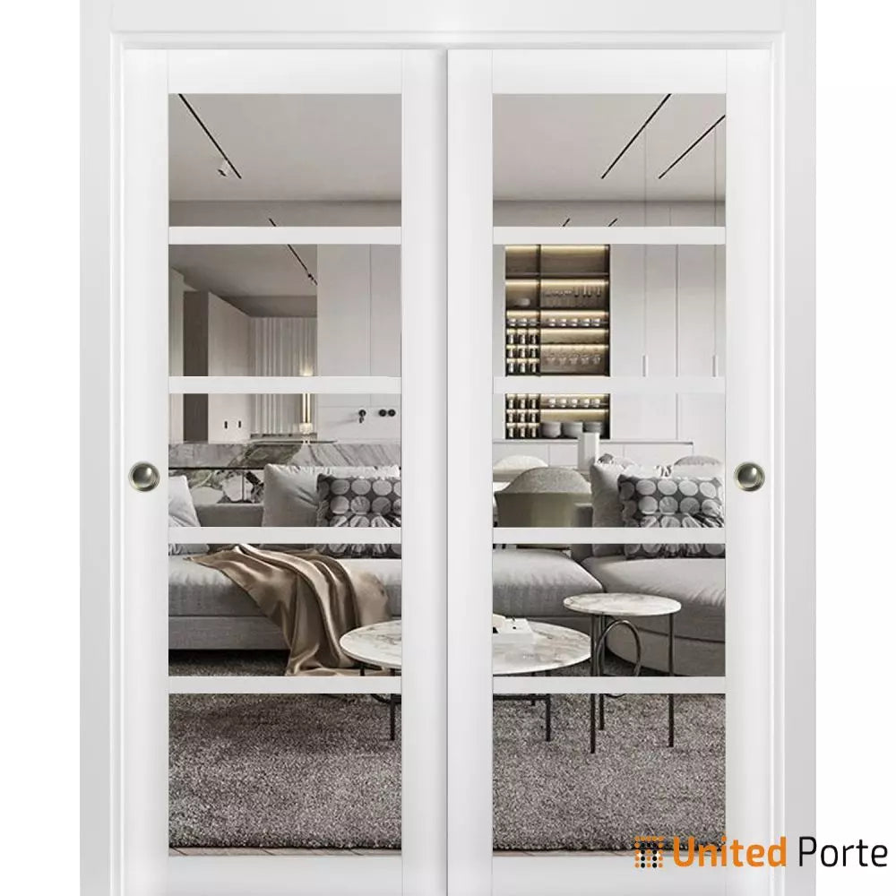 Sliding Closet Bypass Door with Clear Glass | Wood Solid Bedroom Wardrobe Doors | Buy Doors Online