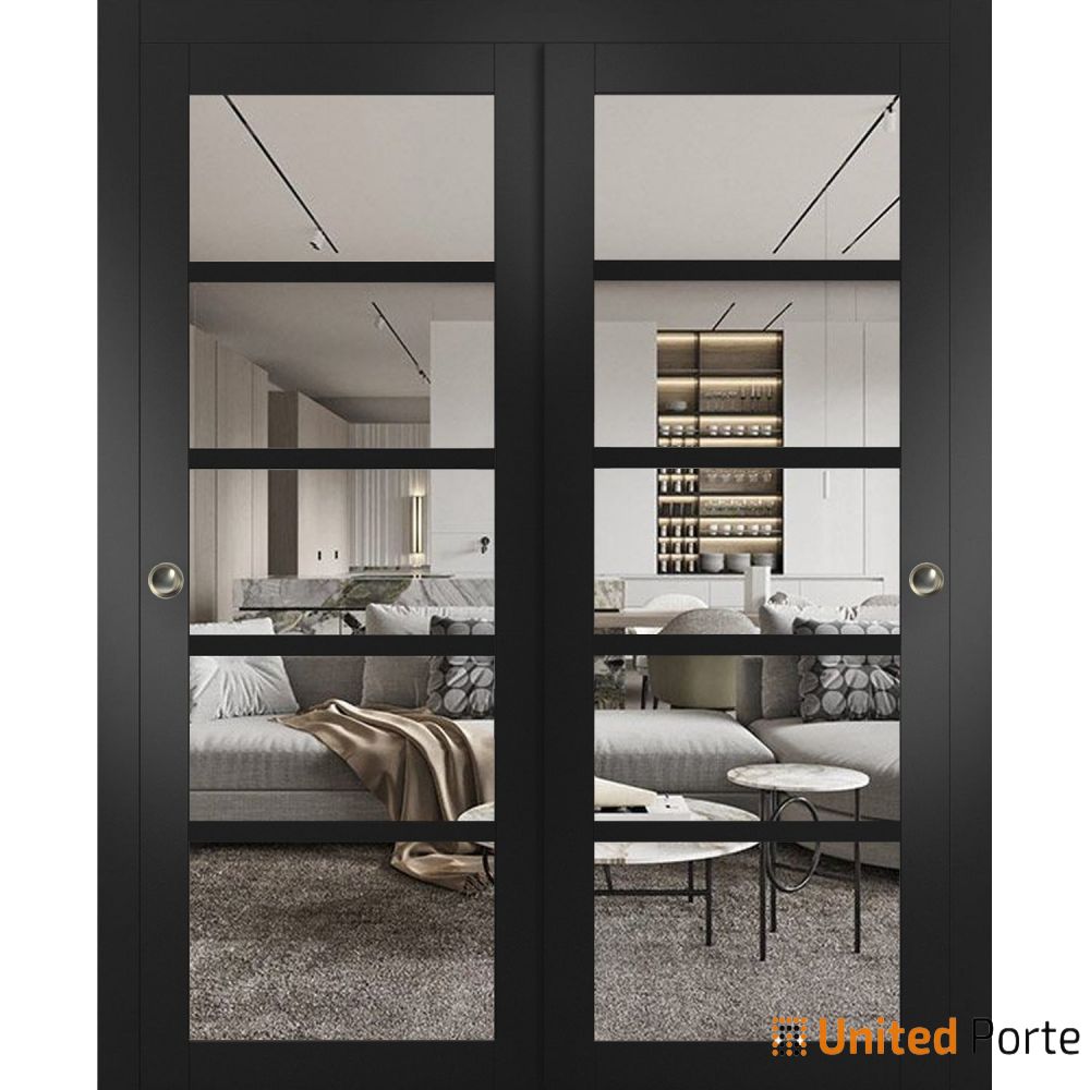 Sliding Closet Bypass Door with Clear Glass | Wood Solid Bedroom Wardrobe Doors | Buy Doors Online