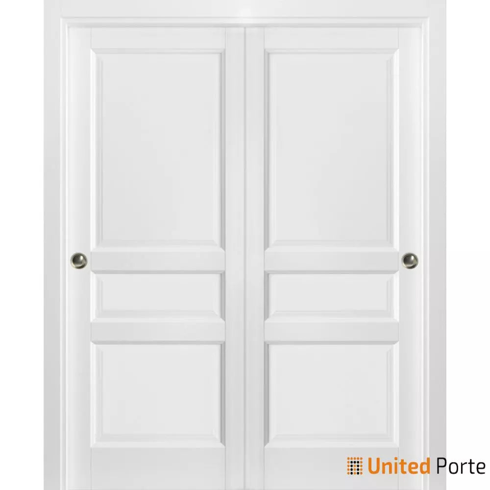 Sliding Closet Bypass Door with Decorative Panels | 3-Panels Wooden Solid Doors | Buy Doors Online