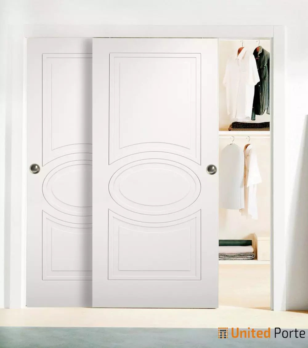 Sliding Closet Bypass Door with Decorative Panels | Wood Solid Bedroom Wardrobe Doors | Buy Doors Online