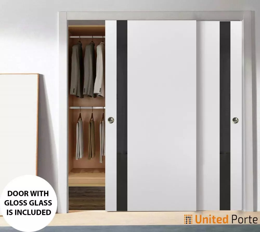 Sliding Closet Bypass Door with Frosted Glass | Wood Solid Bedroom Wardrobe Doors | Buy Doors Online