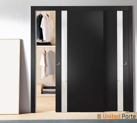 Sliding Closet Bypass Door with Frosted Glass | Wood Solid Bedroom Wardrobe Doors | Buy Doors Online